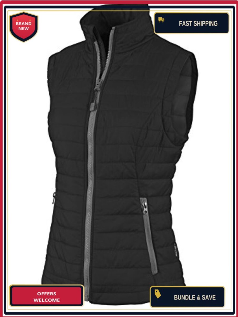 Quilted Sleeveless Vest Insulated Recycled Polyester Zippered Pockets